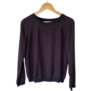 LOFT Size S Navy and Burgundy Patterned long sleeve blouse
